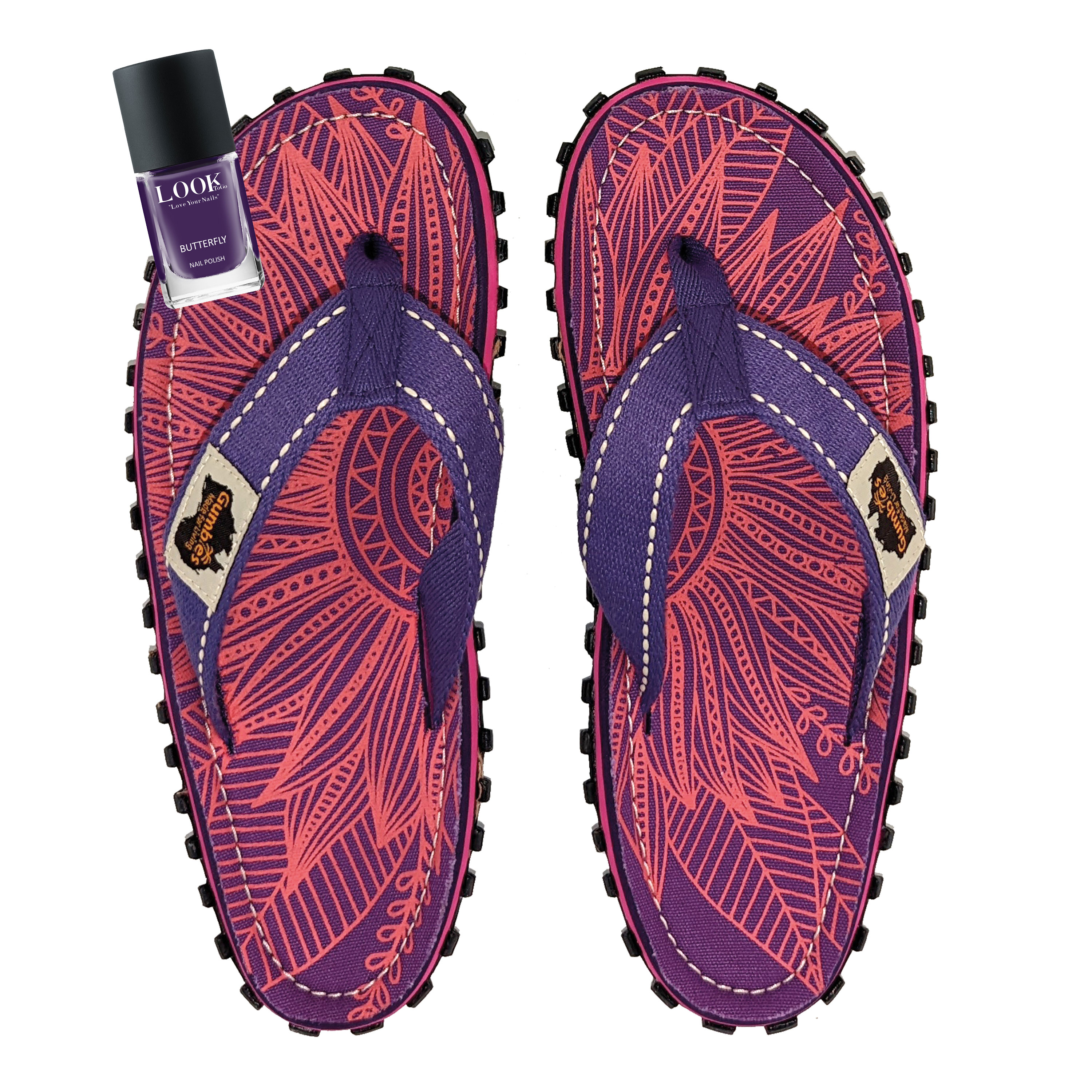 Set Original Flip Flops – Purple Sunflower mit dem Nagellack Butterfly